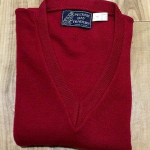 Vintage Peconic Bay Traders Red Sweater Vest M Mens Acrylic  V Neck Usa Made